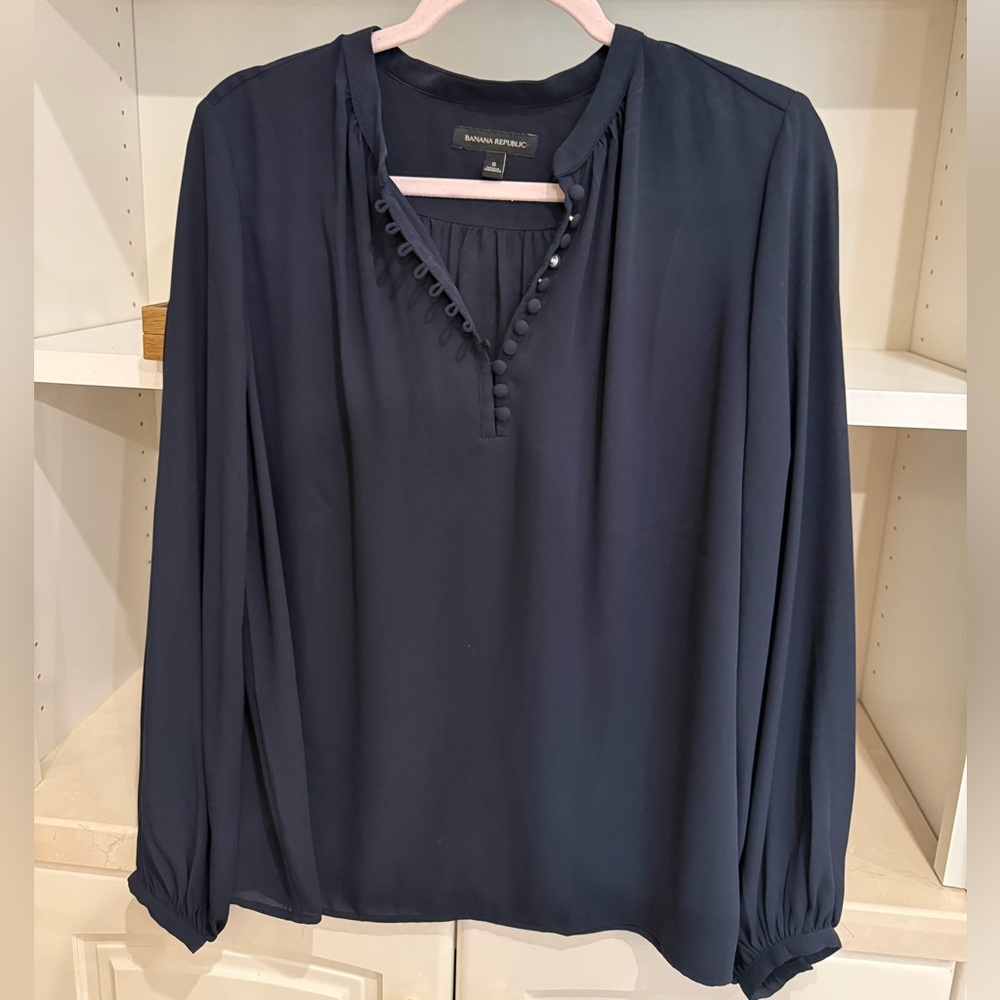 Banana Republic Dark Blue Blouse with Button Detail